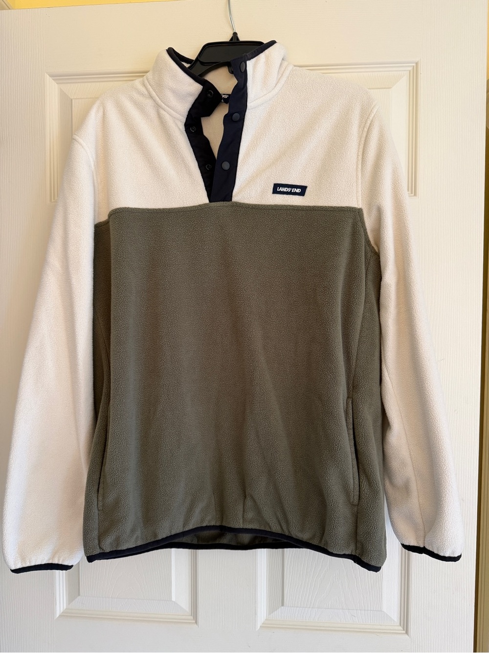 Lands' End Men’s Two-Tone Fleece Pullover - Olive & Cream